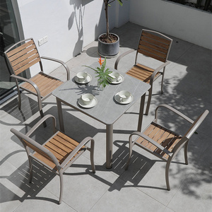 Metal <span class=keywords><strong>barato</strong></span> <span class=keywords><strong>4</strong></span>/6 ventas Base almacén Asiento Moderno fábrica Restaurante al aire libre Juego de <span class=keywords><strong>comedor</strong></span> de madera - Product Image 5