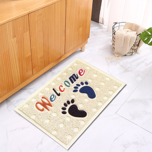 Alfombra de bienvenida con diseño de huellas, rectangular, antideslizante, para sala de estar, dormitorio, baño, entrada, alfombra de suelo con bucles de seda estampados - Product Image 2