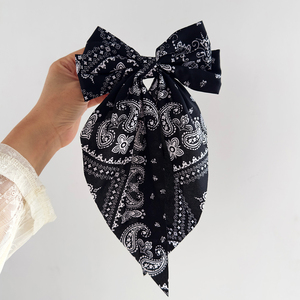 רטרו פייזלי מודפס שיער קשת גדולה קטעי וידאו של בנות זנב ארוך סרט שיער אופנה נקבה barrettes - Product Image 5