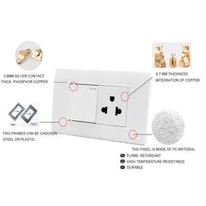 O 6 Holes Duplex PC Fireproof Power Socket 220V 16A Electrical Switch And Socket For Peru Vietnam Market