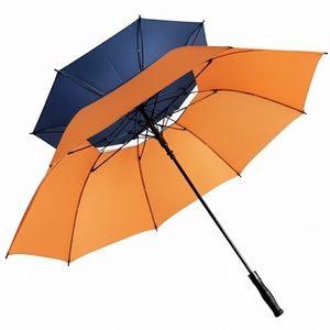 Custom Print <b>Windproof</b> Auto Open Black and Yellow Golf <b>Umbrella</b> Big Size for Adults Straight Pattern with Logo - Product Image 3
