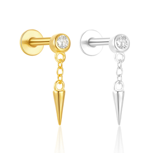 2024 New Single 925 Sterling Silver Cone Pendant Zircon Flat Back <b>Helix</b> Piercing <b>Stud</b> <b>Earrings</b> - Product Image 1