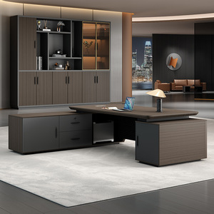 Conjunto de Escritorio Ejecutivo Moderno con Silla, Mesa de Oficina en Forma de L con Iluminación LED y Gabinete - Product Image 2