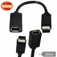 Câble IEEE 1394 1394b 6 broches mâle vers 1394 6 broches femelle Firewire 400 Câble d'extension court 20 cm pour utilisation informatique