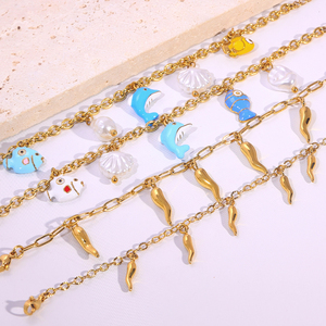 <span class=keywords><strong>Pulsera</strong></span> de acero inoxidable para mujer, estilo de fruta, personalizada, chapada en oro, circón, piedra de color, pulseras de mano a la moda - Product Image 6
