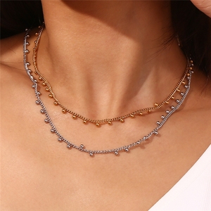 Collier ras du cou tendance avec pampilles perlées, style bohème, en acier inoxydable plaqué or 18 carats PVD pour femme - Product Image 4