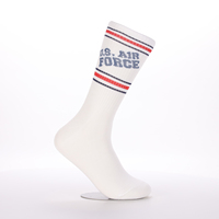 Chaussettes blanches mi-mollet personnalisées, motif rayé rouge marine, ajouter un logo, couleurs et texte personnalisés, tricot doux
