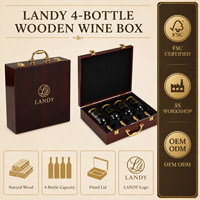 Boîte cadeau en bois rectangulaire de luxe gravée pour 4 bouteilles de vin avec poignée, emballage haut de gamme en placage MDF pour cadeaux d'affaires et de fêtes