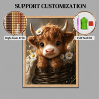 Kit de peinture au diamant SONGWOOART Highland Cow Flower pour débutants, pour la décoration de la maison, peinture au diamant personnalisée DIY