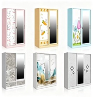 Armoire métallique sur mesure avec portes coulissantes, motif en acier, armoire de chambre à coucher avec miroir, impressions et styles personnalisables
