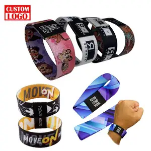 Pulsera elástica de tela de identificación, pulsera elástica de poliéster personalizada para eventos, venta al por mayor