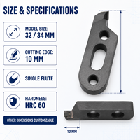 Eurtuo DL 32mm/34mm Fraise à face diamantée, tranchant de coupe de 10mm, simple dent, HRC60, Garantie 3 ans, OEM/ODM disponible, CNC