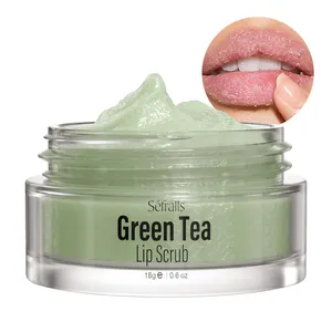 Kustom teh hijau Scrub bibir grosir pengelupasan Vitamin E melembapkan sikat bibir gula alami pengelupas OEM ODM OBM
