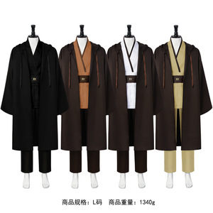 Costume de cosplay Obi Wan Kenobi taille L, tenue Jedi Star Wars pour homme adulte, ensemble avec cape, pantalon, ceinture, bretelles - Product Image 5