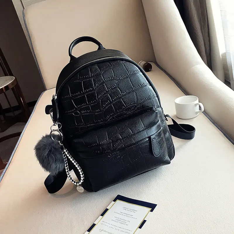 New casual pu leather girl bag custom mini stone pattern cute female backpack mochilas de mujer 2024
