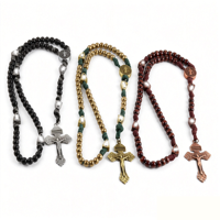 Collier de prière personnalisé avec perles en bois de 10 mm, cordons paracorde, chapelet religieux Saint Benoît, crucifix, pendentif croix