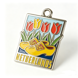 Netherlands Tulip and <b>Clogs</b> Metal Pin Souvenir Charm Rectangle Hard Enamel Zinc Alloy Gold Plated - Product Image 2