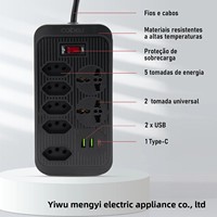 Filter Soket Ekstensi 4/5/6 Outlet Standar Brasil dengan Kabel USB Pintar 2m, Konstruksi Aluminium Berlapis Tembaga ABS