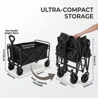 Chariot de courses pliable léger en plastique pour l'extérieur, chariot de camping pliable avec poignée flexible