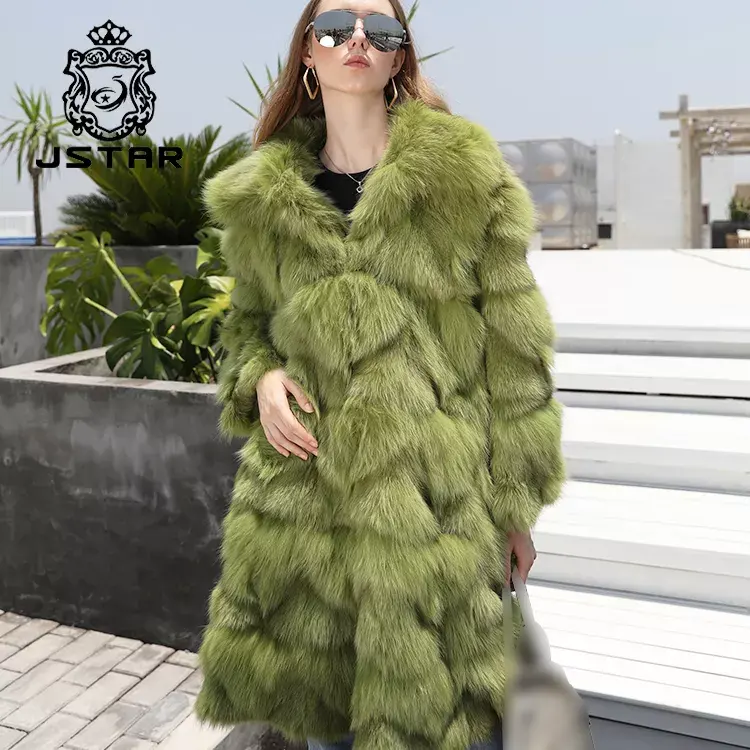 JSTAR fashion winter ladies fur jacket real women fox fur coat green winterwear fur coat