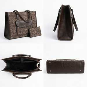 Beige, Tan and Bronze Tote <b>Bag</b> Set — 2pcs Women's Shoulder <b>Bag</b> with Front Pocket & Matching Pouch - Product Image 1