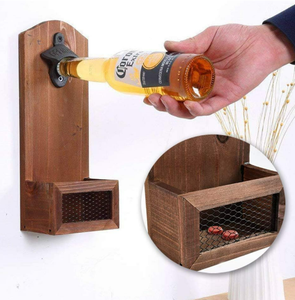 Apribottiglie <span class=keywords><strong>a</strong></span> parete in <span class=keywords><strong>legno</strong></span> con tappo Catcher stile Vintage regali per gli uomini amanti della birra Gadget da cucina - Product Image 2