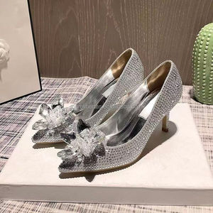 Zapatos de Tacón Alto JimmysChoos JC Crystal Slip-On para Novia, Estilo Princesa, con Pedrería, Súper Brillantes, Modernos, de Lujo y Alta Calidad - Product Image 1