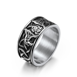 Cross-border Nordic style Viking totem Celtic knot <b>titanium</b> steel <b>ring</b> for men, retro fashion Celtic wolf jewelry - Product Image 5