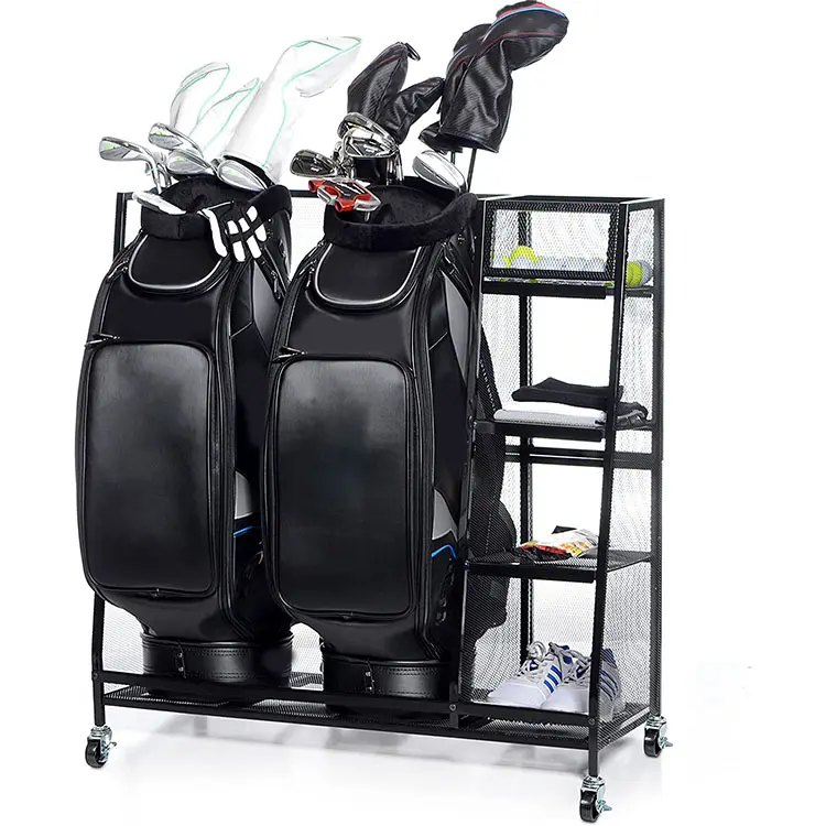 JH-Mech Golf Rack com 3 prateleiras abertas Roda de Máxima Durabilidade para Golfe Equipamentos e Acessórios Metal Golf Bag Storage Rack