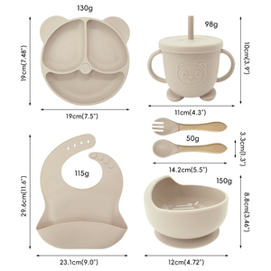 Ensemble complet de 6 pièces pour l'alimentation des bébés, composé de composants en silicone de qualité alimentaire et de bois, dessin animé, utilisation manuelle, sans BPA, écologique, pour bébés - Product Image 3