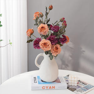 3 Başlı Yanık Kenarlı Gül İpek Kumaş Yapay Buket Ev Dekorasyonu Lüks Gerçekçi Çiçek DIY Malzemesi - Product Image 2