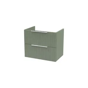 PTB Modern Fully Corrugated 600 Wall Hung Satin Green 2 Drawer Bathroom Cabinet Vanity Furniture