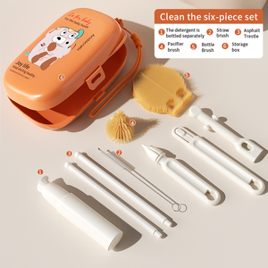Bebestep, Juego de cepillos para biberones multifuncional portátil ecológico, cepillo de silicona con borde extraíble para chupete, taza de paja - Product Image 3