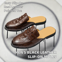 Babouches Homme en Cuir Noir Semelle PU Respirantes Mules Tendance à Enfiler Chaussures Décontractées Homme Demi-Chaussures en Cuir Été Automne Hiver