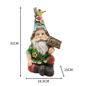 Gnomo Sentado con Letrero de "Jardín", Estatua de Resina con Pájaro <span class=keywords><strong>Amarillo</strong></span> y Flor para Decoración de Jardín y Patio Exterior - Product Image 6