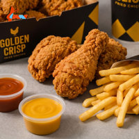 Ensemble d'emballages en papier personnalisés pour la restauration rapide, boîte à poulet frit, sac en kraft, porte-frites, noir et or, marquage de la marque de restaurant