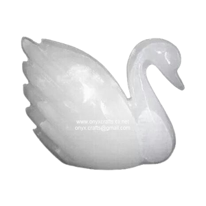 Figuritas de cisne de piedra de ónix blanco talladas en estilo animal Artesanía de piedra elegante - Product Image 1