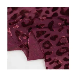 Black knitted 4 way stretch leopard print burnout velvet fabric for dress textile custom elastic fashion