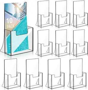 Suporte acrílico para brochura, suporte para literatura transparente de plástico para porta-revista para sala de estar e armazenamento