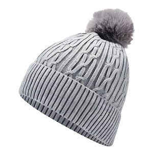 Bonnet en tricot unisexe avec pompon gris, décontracté, hiver, fait main, laine, chaud, doux, ajustable, extensible, adulte, 56-58CM - Product Image 1