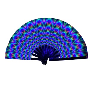 Large Rave Folding Hand Fan Clack Fan With Fabric Bag Colorful Holographic UV Fan for Men Women <b>Bamboo</b> Ribs Decorative Acc - Product Image 1