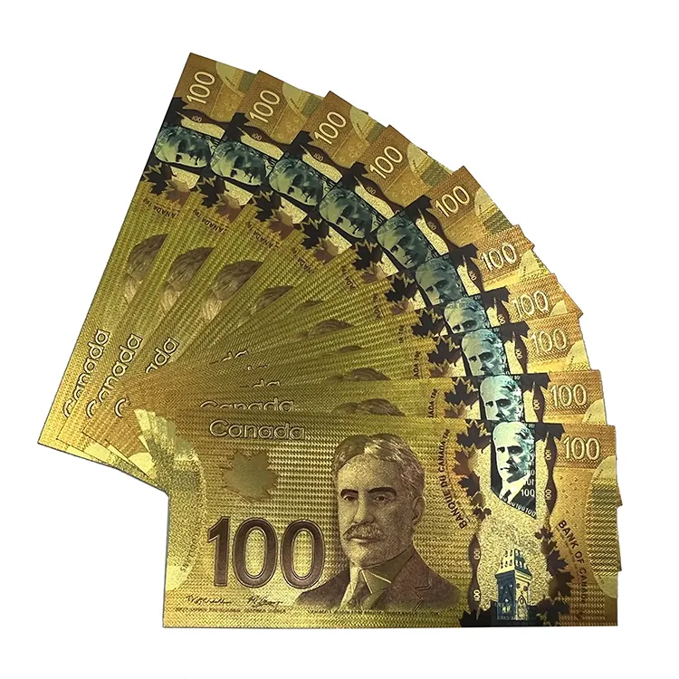Prop Money Canada Collection Gift Canadian Currency CAD 50 100 Gold Foil Plastic Banknote