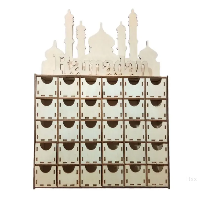 木製MDF引き出しイードラマダンムバラックアドベントカレンダーイスラム教徒のイスラム装飾飾りパーティー用品