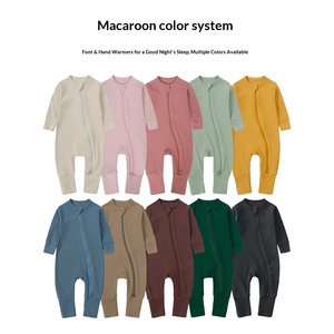 Pigiama in cotone a maniche lunghe con doppia zip per neonati, traspirante, a costine, per uso quotidiano a casa - Product Image 1