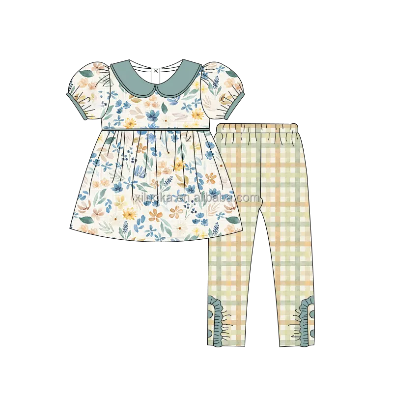 Custom printing Wholesale Price Baby Girl Clothes 2 pcs Kids Clothes Children Boutique girls Clothing sets