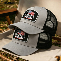 Gorra Trucker de 6 Paneles con Parche Tejido y Logotipo Personalizado, Venta al por Mayor, Malla Trasera, Fabricante de Gorras de Recuerdo para Aniversario de EE. UU.
