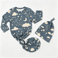 Ensemble robe et bonnet noué en bambou extensible doux Famicheer pour nouveau-né, imprimé animaux marins, barboteuse à manches longues pour bébé, tenue cadeau