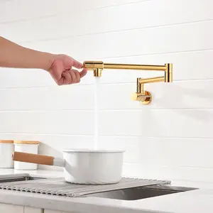 Faucet Holmine Wall Mount Pot Filler Kitchen Sink Faucet Concealed Brass Taps Black Folding Faucet