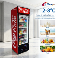 Réfrigérateur commercial vertical à porte vitrée simple pour boissons gazeuses, refroidisseur de boissons R290 avec éclairage LED, autocollant personnalisé OEM