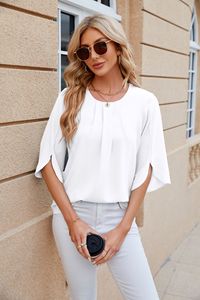 Camicette da <span class=keywords><strong>donna</strong></span> camicetta estiva in Chiffon tinta unita alla moda top a maniche a farfalla Casual con scollo a o Base da <span class=keywords><strong>donna</strong></span> camicette <span class=keywords><strong>oversize</strong></span> - Product Image 6